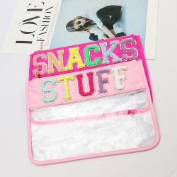 Custom Logo Cosmetic Bag Flat Transparent Patch Letters Makeup Clear Pouch With Zipper Nylon Zipper Pouch
