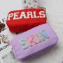New Trending Custom Embroidered Logo Makeup Travel Organizer Nylon Zipper Waterproof Fashion Girl Cosmetic Bag