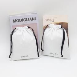 Custom Logo Printed Cotton Twill Drawstring Cosmetic Makeup Storage Bag Recycle Small Cotton Skincare Makeup Pouch