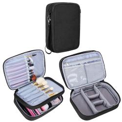 Double Layer Travel Cosmetic Bag Case Makeup Train Organizer Bag with Handle Strap for Makeup Brushes