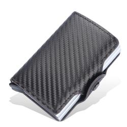 OEP006 New fashion RFID Automatic Bullet Card holders Double Layer Carbon Fiber Anti-theft Card Holder Magnetic Buckle Card box