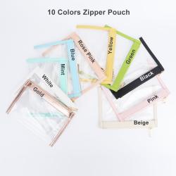 Deboss Logo PU & Clear Vinyl Portable Women Wedding Zipper Flat Pouch Transparent Travel Makeup Bag Evening Ladies Clutch Bag