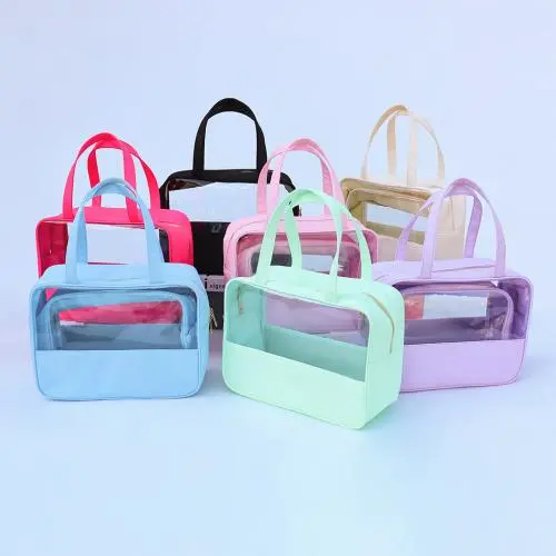 Personalised Clear PVC and Nylon Wash Bag Cosmetic Large Travel Waterproof Makeup Tote Bag Toiletry Storage Organizer Bag