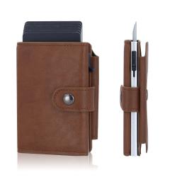 Custom Business Card Holder RFID Men Card Pop Up Wallets Genuine Leather Slim Thin Aluminum Wallet