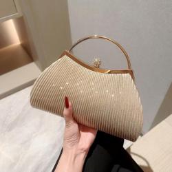 Ladies party wrinkle clutch bag purses champagne dress handbag evening dinner clutch handbags with metal handle for women
