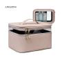 Double Zip Cosmetic Bag Travel Pink Makeup Bag Wholesale Faux Leather Cosmetic Bag Compartments Clear Small Cosmetic Pouch