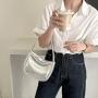 Korean Design Style M Size Candy-Colored Curling Shoulder Bag Blue Denim Fabric Women's bag Silver Simple Soft PU Handbag
