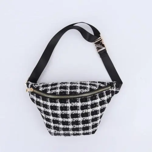 Winter Elegant Plaid Checkered Tweed Belt Bag Ladies Classic Crossbody Chest Bag Designer Bags Custom Vintage Waist Fanny Pack