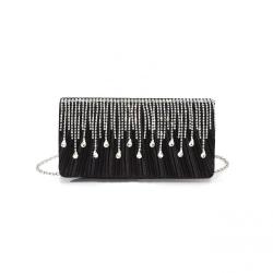 Water drop rhinestone glitter tassel pleated clutch bag for women wedding evening bag