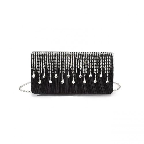 Water drop rhinestone glitter tassel pleated clutch bag for women wedding evening bag