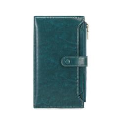 KBW665 RFID Anti-magnetic Wallet Double Zipper Cell Phone Bag Leather Clip New Card Case High Quality Long Money Clip