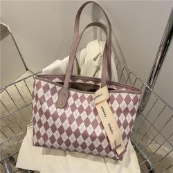 Vintage PU Diamond Lattice Large Shopper Tote Shoulder Bags For Women Brand Designer Plaid Work Ladies Handbags 2022