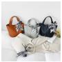 2022 New Fashion Lady Designer Bag All- Match Handbag with Scarf & Golden Lock for Women  Solid Color Pu Leather Tote Bag