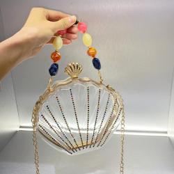 New Rhinestone Acrylic shell box wholesale clear handbags bags for girls bolsos para mujer clutch hand bag with beaded chain