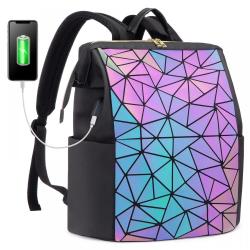 LOVEVOOK fashion luxury design luminous leather back pack school bags women's girls holographic geometric reflective backpack