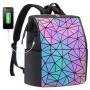 LOVEVOOK fashion luxury design luminous leather back pack school bags women's girls holographic geometric reflective backpack