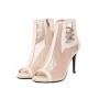 2022 New Design Salsa Bachata Social Dancing Heels Summer Rhinestone Mesh Pumps Women Peep Toe Thin High Heel Ankle Boots
