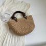 Custom 2024 Beaded handle Straw hand bag Trends Summer Tote Bags Vacation Handbags for Women Woven Basket Straw Beach Bag