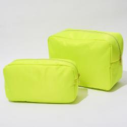 Many stock  New hot pink  nylon cosmetic bag small MOQ Factory can be customized Neon make up bag with Chenille letter patches