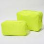 Many stock  New hot pink  nylon cosmetic bag small MOQ Factory can be customized Neon make up bag with Chenille letter patches