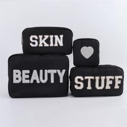 Keymay Custom Personalized Chenille Letter Bag Gift Blank Cosmetic Bag Waterproof Nylon Pouch Preppy Makeup Bag