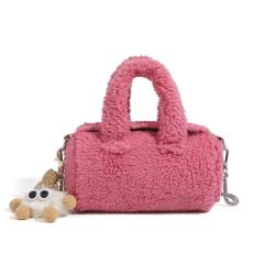 2024 Custom Faux Fur Barrel Bag Handbag For Women Ladies Charm Sherpa Purse