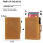 Wholesale Genuine Leather Pop Up Card Holder Wallet Crazy Horse Leather Stainless Steel Pop Up Card Holder