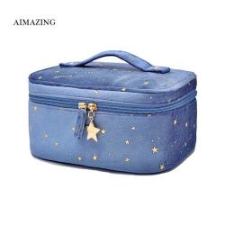 Multifunctional Travel Skincare Organizer Mesh Cosmetic Pouch Make Up Bags Velvet Cosmetic Bag Blue Velvet Makeup Case