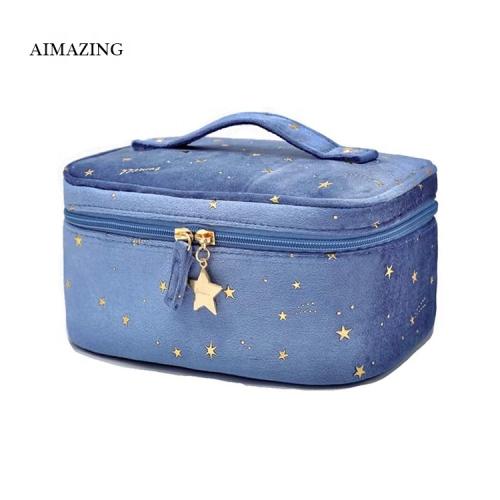 Multifunctional Travel Skincare Organizer Mesh Cosmetic Pouch Make Up Bags Velvet Cosmetic Bag Blue Velvet Makeup Case
