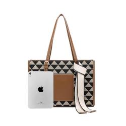 Autumn Winter Trend Style Women's Two-Piece Set Custom Logo Canvas Tote Bags Lady Handbag Geometric Leather Polyester Tassel