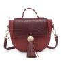 Cross-border Agitation Retro Women Knit Tassel Zipper & Hasp Handbags China PU Lady Bags Girl Pure Color Button Bucket Handbag