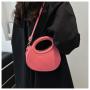 Fresh sweet pure color striped bag women's shoulder crossbody bag new 2024 popular pu round handbag