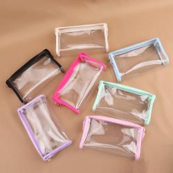 Stock New Style Travel Makeup Zipper Candy Color Transparent Brush Bag Button PVC Gift Organizer Cosmetic Durable Bag