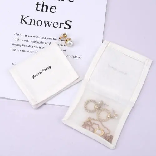 Custom Logo Printed Brush Canvas Earring Necklace Bracelet Ring Jewelry Bag Envelope Cotton Gift Jewelry Pouch