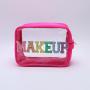 Keymay Personalized Embroidery Chenille Letter Patches Waterproof Clear Zipper Cosmetic Bag Makeup Organizer Toiletry Bag Travel