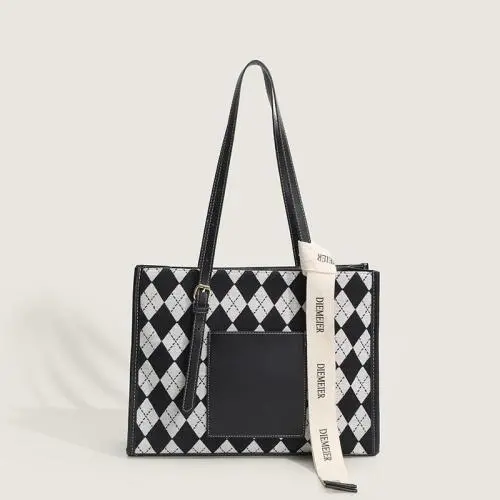 2024 New Custom Logo Autumn Winter Two Pieces Sets Trend Style Women Canvas Tote  Lady Handbag