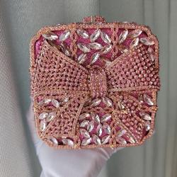 New Luxury Metal Evening Clutch Bags Bow Square Shape Rhinestones Party Purses Handbags Handmade Evening Bag Clutches For Ladies