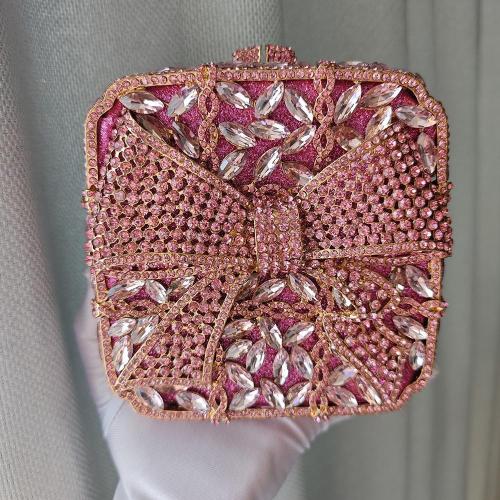 New Luxury Metal Evening Clutch Bags Bow Square Shape Rhinestones Party Purses Handbags Handmade Evening Bag Clutches For Ladies