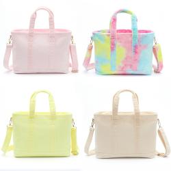 Stock Baby Pink Lilac Yellow Lilac Rainbow Fur Big Capacity Handbag Shoulder Bag Lightweight For Women Purse Terry Tote Bag