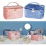 Blue Portable Makeup Case Large Velvet Cosmetic Bag  Luxury Toiletries Bag Custom Unisex Toiletry Bag Case