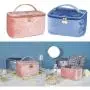 Blue Portable Makeup Case Large Velvet Cosmetic Bag  Luxury Toiletries Bag Custom Unisex Toiletry Bag Case