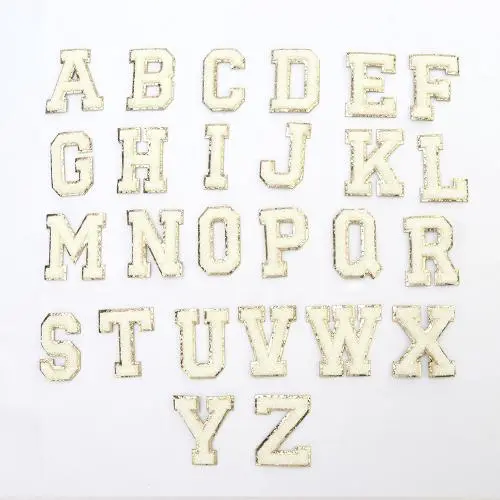 Keymay High Quality 11 Colors Cream embroidery A-Z 26 Alphabet Chenille Patches Self Adhesive Letters Chenille Letters Stickers