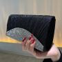Shiny Pleated Crossbody Shoulder Handbag Clutch Evening Bag Handmade Rhinestone Evening Bags For Party