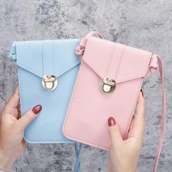 Factory direct lock buckle crossbody bag pu leather touch screen mobile phone wallet women female retro student small money clip
