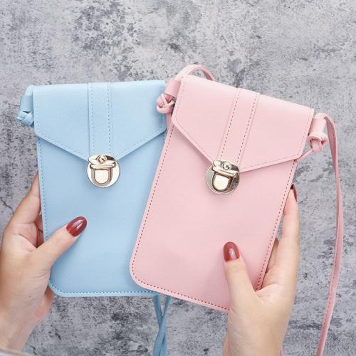 Factory direct lock buckle crossbody bag pu leather touch screen mobile phone wallet women female retro student small money clip