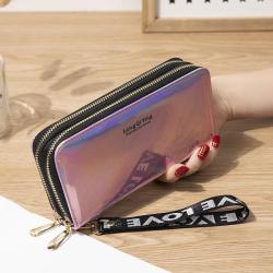 ZR819 Women's Wallet Long Handbag Laser PU Double-layer Zipper Coins Wallet Purse StylishColor Mobile Phone Bag Card Holder