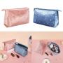 Blue Portable Makeup Case Large Velvet Cosmetic Bag  Luxury Toiletries Bag Custom Unisex Toiletry Bag Case
