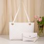 New Fashion Cheap Woman Tote Bag Custom Pure Color Large Capacity Diamond Lattice Handbag Two Pieces Set  Single Shoulder Bag