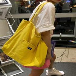Super big Solid Color Canvas Bag with Single Handle Large Capacity Korean Style Art Diagonal Shoulder Bags for Women