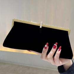 Retro Black Elegant Velvet Lady Handbag Dress Banquet Evening Clutch Bag Rhinestone Shiny Portable Women's Purses sac tendance